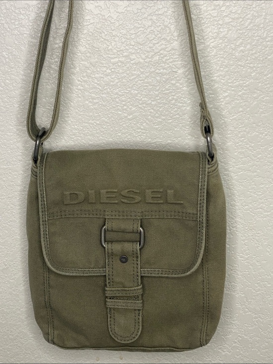 Diesel Handbags - Diesel Olive Green Thick Canvas Crossbody Bag Y2K